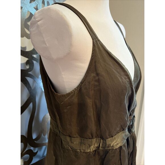 Eileen Fisher Dress Size 12 Crumple Wrap Army Green Elastic V-Neck Cotton Nylon - Picture 6 of 10